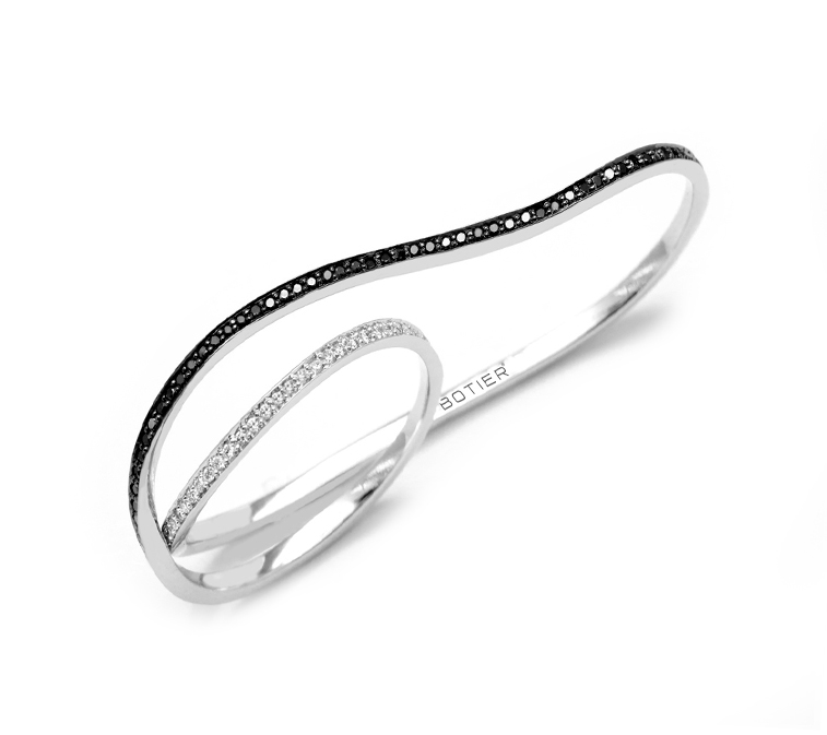 BELLA DOUBLE RING WITH WHITE AND BLACK DIAMONDS - Botier
