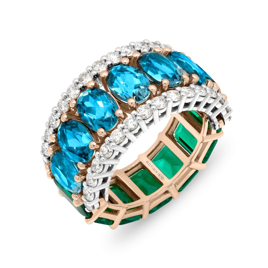 ELEGANZA V.1 RING WITH GREEN TOURMALINE, BLUE TOPAZ AND WHITE DIAMONDS ...